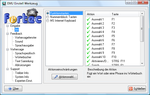 EMU Einstellwerkzeug / Eingabeart Seite