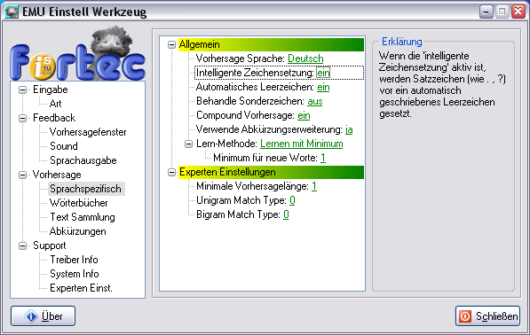 EMU Einstellwerkzeug / Spracheinstellungen
