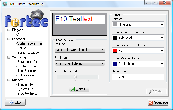 EMU Einstellwerkzeug / Vorhersagefenster Seite