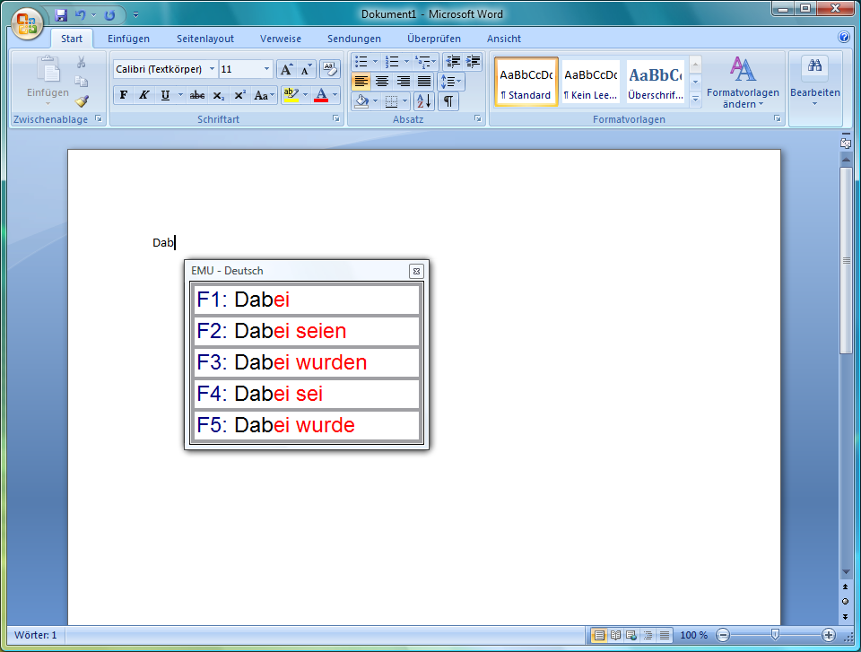 EMU im laufenden Betrieb mit Word